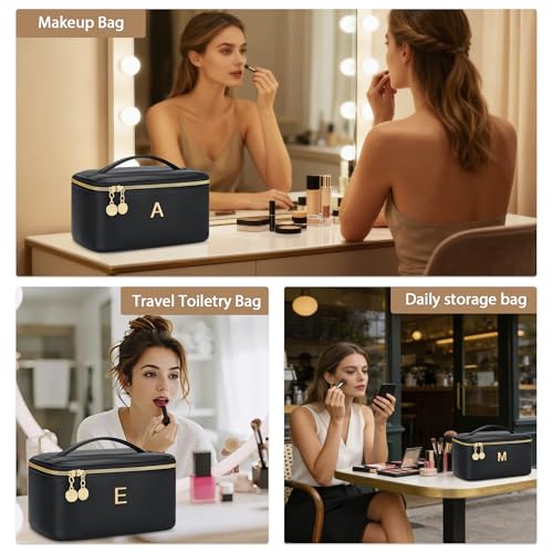 Gifts for Women Travel Makeup Bag Personalized Cosmetic Bag Portable Large Capacity Toiletry Bag(Black-J) - color: Black, style: J