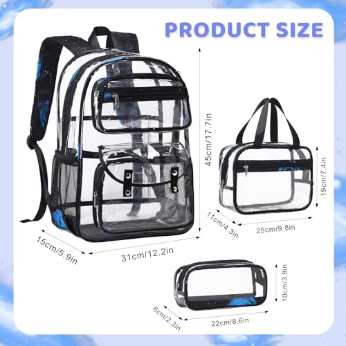 ACESAK Clear Backpack for Boys Girls - 3 Pcs Clear Heavy Duty with Lunch Bag - See Through Backpack Stadium Approved(Galaxy) - color: Galaxy