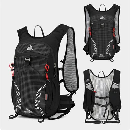 18L Lightweight Hiking Backpack, Breathable Daypack with Rain Cover, Reflective Ultralight Camping Bag for Men Women, Hydration Outlet for Outdoor Travel - color: Black