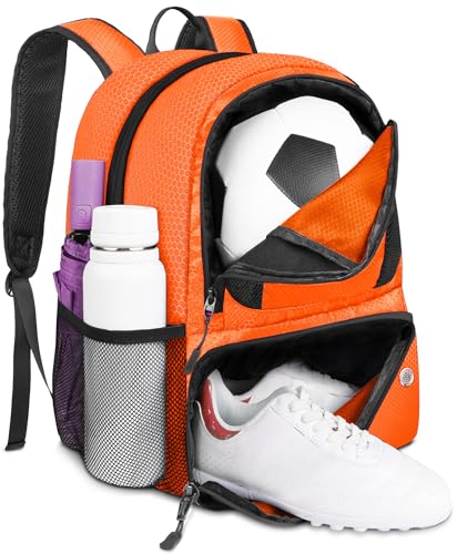 YOREPEK Soccer Backpack,Soccer Bag with Ball Holder, Water resistant Sport Equipment Bags Fit Basketball Volleyball Football - color: Orange