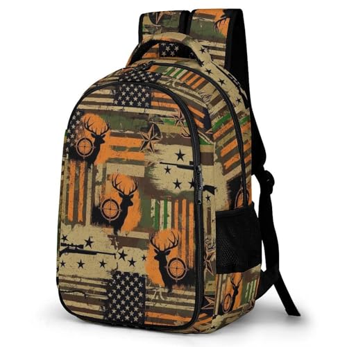 Carry On Anti Theft Laptop Backpack Fall Camouflage Camo American Flag Hunting Deer, Large Sturdy Travel Bag with Multi Compartments for Business Weekender Hiking - color: Pattern (348)