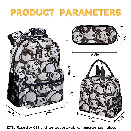 Panda Backpack with Lunch Box And Pencil Case, 16 Inch Panda Theme Bookbag with Adjustable Straps, Durable, Lightweight, Large Capacity, School Backpack for Girls Women - color: Panda2-2