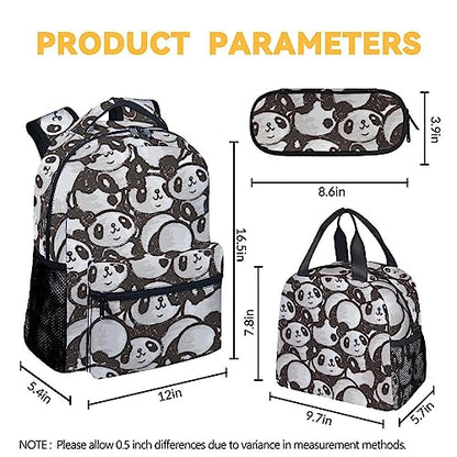 Panda Backpack with Lunch Box And Pencil Case, 16 Inch Panda Theme Bookbag with Adjustable Straps, Durable, Lightweight, Large Capacity, School Backpack for Girls Women - color: Panda2-2