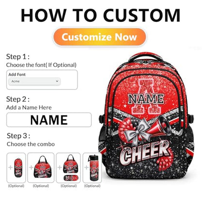 Personalized Girls Backpack Custom Cheers Backpacks, 17 Inch Large Capacity Initial Schoolbag for Kindergarten Middle School Travel - color: Red
