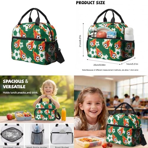 Fire Soccer Backpack for Boys Kids Bookbag with Lunch Box Pencil Pouch and Water Bottle Pouch 4PCS Set Cool Backpacks for Boys School Book Bag for Kindergarten Primary School Bag - color: Fire Soccer