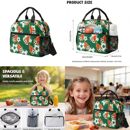 Fire Soccer Backpack for Boys Kids Bookbag with Lunch Box Pencil Pouch and Water Bottle Pouch 4PCS Set Cool Backpacks for Boys School Book Bag for Kindergarten Primary School Bag - color: Fire Soccer