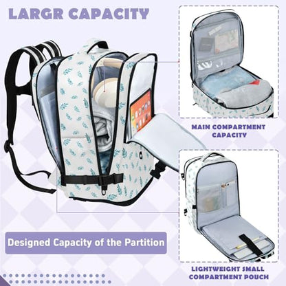 Travel Backpack with Shoe Compartment, 20L Large Capacity Laptop Backpack for Men Women, Blue Leaves Daypack for Traveling Hiking Carry On