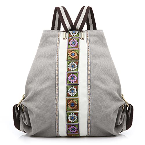 Goodhan Women Canvas Backpack Daypack Casual Shoulder Bag, Vintage Heavy-duty Anti-theft Travel Backpack, Light Grey - color: Light Grey