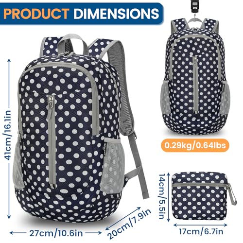 ZOMAKE Ultra Lightweight Packable Backpack 25L, Foldable Hiking Backpacks Water Resistant Small Folding Daypack for Travel(Blue, White Polka Dot) - color: Blue, White Polka Dot