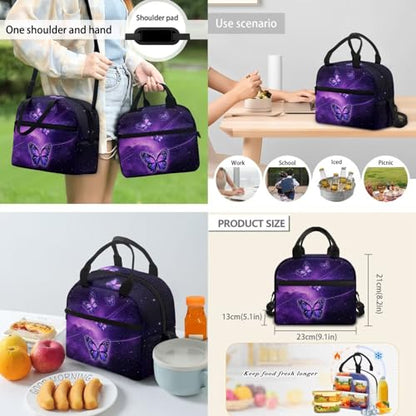 Flashideas Aesthetic Galaxy Butterfly Backpack for Girls Kids Backpack with Lunch Box 32 Ounce Water Bottle and Water Bottle Carrier 4Pcs Set 17" Bookbag with Compartments Large Capacity School Bag - color: Aesthetic Purple Galaxy Butterfly