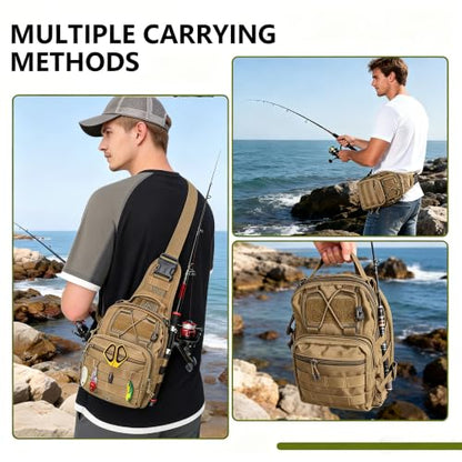 Fishing Backpack Small Fishing Tackle Storage Bag with 3 Methods of Carrying Large Capacity Sling Backpack for Outdoor Hiking Travel Hunting (Khaki) - color: Khaki