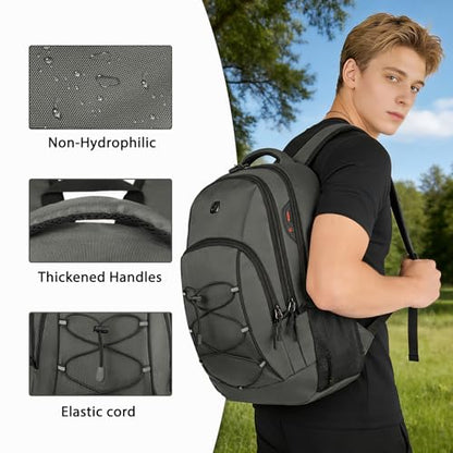 Goloni Laptop Backpack for Men Women, 17 Inch Travel Backpack with USB Charging Port, Water Resistant Lightweight Backpack with Compartments, 30L Casual Daypack,Grey - color: Grey
