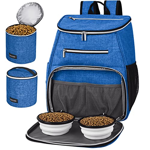 BAGLHER丨Dog Travel Bag Backpack, Airline Approved Pet Supplies Backpack, Dog Travel Bag with 2 Silicone Collapsible Bowls and 2 Food Baskets Blue - color: Blue