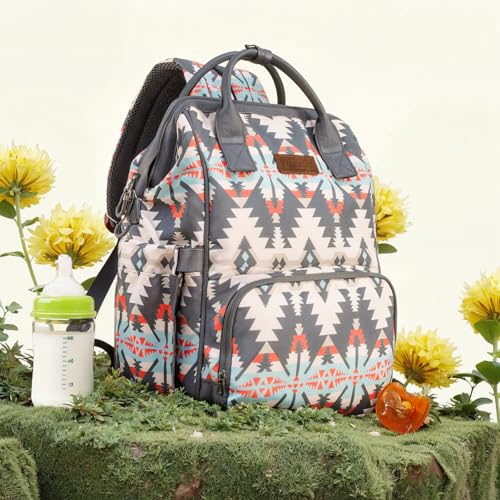 Montana West Wrangler Aztec Callie Diaper Bag Backpack with Stroller Straps Western Organized Multifunction Baby Travel Bag WG2210-9110GY - color: Star Dust