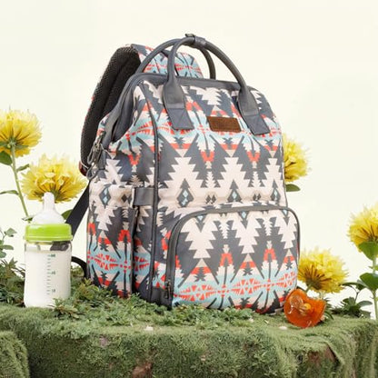Montana West Wrangler Aztec Callie Diaper Bag Backpack with Stroller Straps Western Organized Multifunction Baby Travel Bag WG2210-9110GY - color: Star Dust