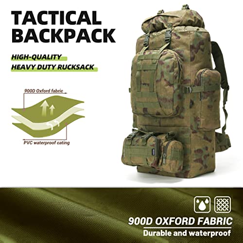100L Camping Hiking Backpack,Molle military Tactical rucksack backpack,Waterproof Lightweight Hiking Backpack - color: Ruin Green
