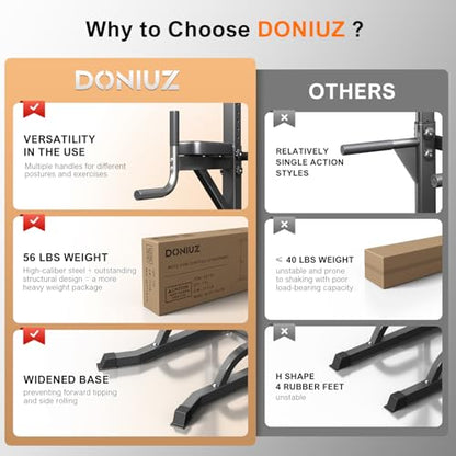 DONIUZ Power Tower Pull Up Bar and Dip Station, Multi-Function Home Gym, Strength Training Fitness Equipment, Height Adjustable - color: Black-02