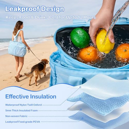 Odoland Soft Cooler Bag – Leakproof Insulated, Collapsible for Beach, Camping - color: Light Blue