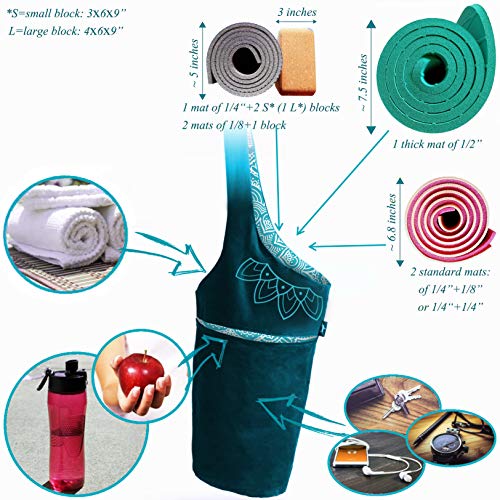 Yoga Mat Bag – Versatile Yoga Bag with Mat Straps & Storage Pockets, Holds Yoga & Pilates Mats, Lightweight & Durable - color: Teal 2 Tone