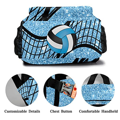 Personalized Volleyball Blue White Custom Backpack Waterproof Multifunctional Daypack with Name Gift - color: Design 1