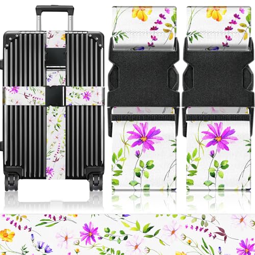 Slohif Luggage Straps for Suitcases Travel Belt Accessories Luggage Connector Identifiers Over Handle with Buckle Unique Nylon Adjustable Strap for Sleeping Bag Car Seat Purple Flower(2 Pack) - color: Purple Flower