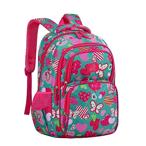 MYGOO Girls School Backpack Campus Butterfly Aqua Bookbag for Elementary Middle School Ages 5-12, 17 inch Large Capacity 24L Kids Student Travel Bags - color: Campus Butterfly Aqua