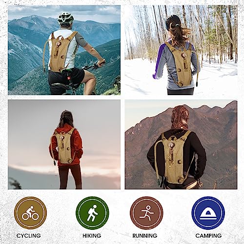 Sanwuta 2 Pcs Hydration Backpack with 3 Liter Water Bladder Tactical Lightweight 17.72 x 7.87 Inch Hydration Pack Backpack Water Backpack Hydration Bag Water Bag for Hiking Running - color: Khaki