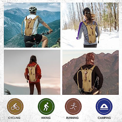Sanwuta 2 Pcs Hydration Backpack with 3 Liter Water Bladder Tactical Lightweight 17.72 x 7.87 Inch Hydration Pack Backpack Water Backpack Hydration Bag Water Bag for Hiking Running - color: Khaki