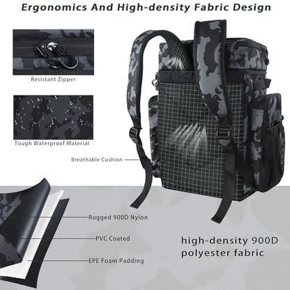 Fishing Backpack with Cooler & 4 Rod Holder, Large 45L Tackle Bag Store Fishing Gear Boxes Gifts for Men Woman-Camo Back Pack