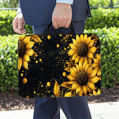 15-Inch Laptop Sleeve – Stylish, Lightweight, Shockproof, Water-Resistant Case for Lenovo, HP, Dell, Asus Notebooks - Sunflowers on Black Background - color: Sunflowers on Black Background
