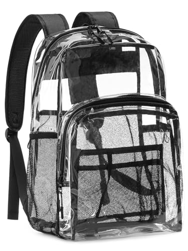 Clear Backpack Heavy Duty, 19 Inch Large TPU Clear Bookbag for Boys Girls Adult, See Through Book Bag Transparent Backpacks with Multiple Pockets for School College Work Casual Sport, Black - color: Black, size: Large