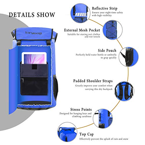 IDRYBAG Waterproof Backpack for Men 25L/45L, Dry Bags Kayak, Dry Backpack Camping Hiking - color: Blue, size: 25L