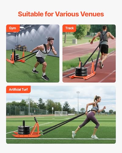 VEVOR Football Sleds and Chutes, Weight Sled, Football Training Pull Push Running Sled, Fitness Workout Sled Push Gym Equipment, Adjustable Height Handle, Compatible 1/2 in Weight Plates - style: Push Pull-BK OR