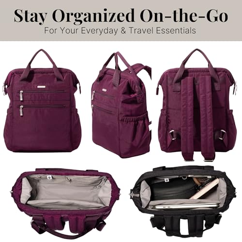 Baggallini City Scape Backpack - 15"x11" Lightweight Work Travel Bag w/Luggage Sleeve & RFID - color: Mulberry
