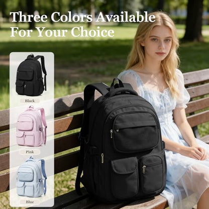 Black Backpack for School Teens Boys Girls, Large Capacity School bag for Men Women, Cute Bookbag for Students, Lightweight College backpack with lots of pockets - color: Black