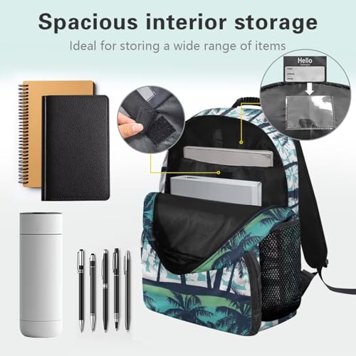 Island Coconut Flower Print Lightweight Laptop Backpack for Daily Use - School Bagpack with Two Side Water Bottle Pockets, Adjustable Shoulder Straps and Breathable Back(17.3x12.2x5.9in) - color: Island Coconut Flower Print