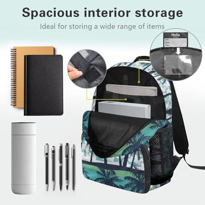 Island Coconut Flower Print Lightweight Laptop Backpack for Daily Use - School Bagpack with Two Side Water Bottle Pockets, Adjustable Shoulder Straps and Breathable Back(17.3x12.2x5.9in) - color: Island Coconut Flower Print