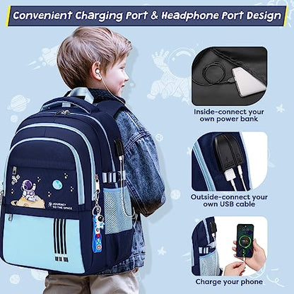 ACESAK Backpack for Boys - Boy Backpack Schoolbag for Boys Kids Children Teens Girls Elementary Middle School Bags, Waterproof Lightweight Kids Bookbag Backpacks Casual Daypack with Lunch Bag Set - color: Light Blue