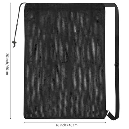 NATURAL STYLE 2 Packs Swim Bag Mesh Drawstring Backpack Oversized 18" x 26", Large Mesh Drawstring Backpack - color: Black