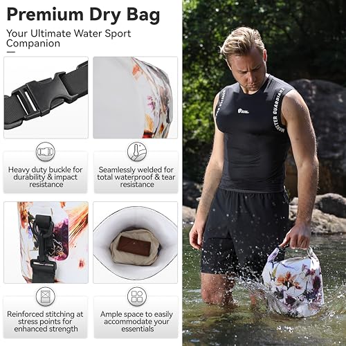 MARCHWAY Floating Waterproof Dry Bag Backpack 5L/10L/20L/30L/40L, Roll Top Sack Keeps Gear Dry for Kayaking, Rafting, Boating, Swimming, Camping, Hiking, Beach, Fishing - color: Flower, size: 5L