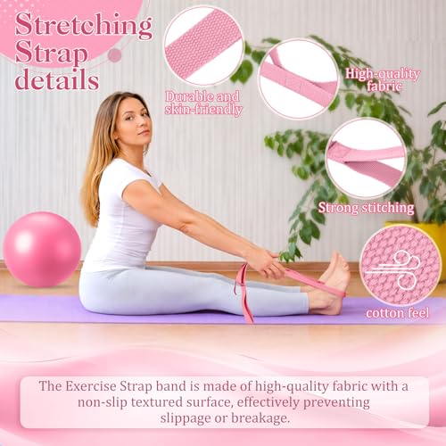 Pilates Set with 2 Yoga Exercise Balls (25.6”&9.8”), Yoga Block, Stretch Strap & Foot Pump, Stability Fitness Ball Kit for Home Gym Equipment Workout Pregnancy Physical Therapy - color: Pink
