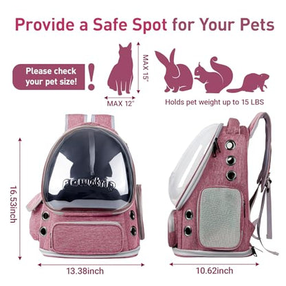 Cat Backpack Carrier with Large Space Bubble Window, Airline Approved Breathable Pet Carrier for Small Dogs Cats up to 15lbs, Foldable for Travel Hiking & Outdoor Use - color: Pink