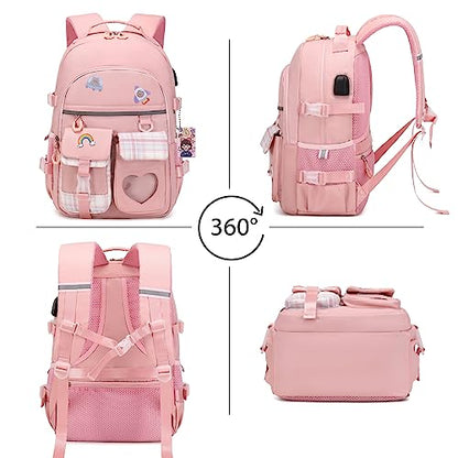 ACESAK Backpack for Girls - Bookbag Backpacks Schoolbag for Girls Kids Teen Women Casual Travel Daypacks - School Bag Elementary Middle School College Cute Backpack with Lunch Box (Pink) - color: Pink