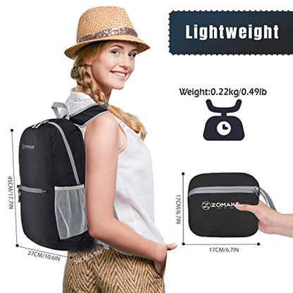ZOMAKE Ultra Lightweight Hiking Backpack 20L, Packable Small Backpacks Water Resistant Daypack for Women Men(Black) - color: Black