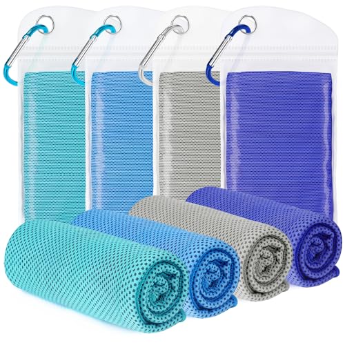 Amgico 4 Pack Cooling Towel for Neck and face(40"x12"), Cooling Neck Wraps, Quick Dry Towels, Ice Towel for Gym, Yoga, Running, Workout - color: Royal Blue/Gray/Light Blue/Lake Blue