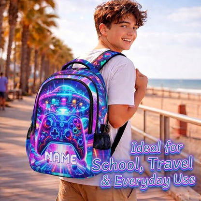 Boys Backpack Personalized Gamer Backpacks for Kids Teens Adults, Large Cool Custom Gaming Bookbag for Elementary Middle High School - color: Yellow