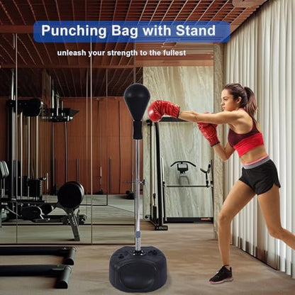 Stiatu Punching Bag with Stand, Heavy Boxing Bag Height Adjustable Reflex Bar and Speed Punching Bag for Adults & Youth, Home Gym Training Equipment for MMA Fitness Stress Relief - color: Black