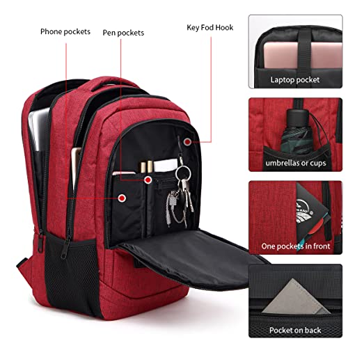 Monsdle Travel Laptop Backpack Anti Theft Backpacks with USB Charging Port, Travel Backpacks Business Work Bag 15.6 Inch College Computer Bag for Men Women, Red - color: Red