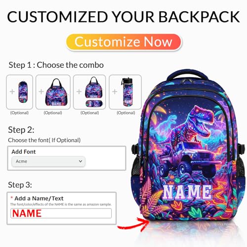 Boys Backpack Personalized Dinosaur Backpacks for Kids Boys School, Custom Large Bookbag for Elementary Middle Students Back to School - color: Red