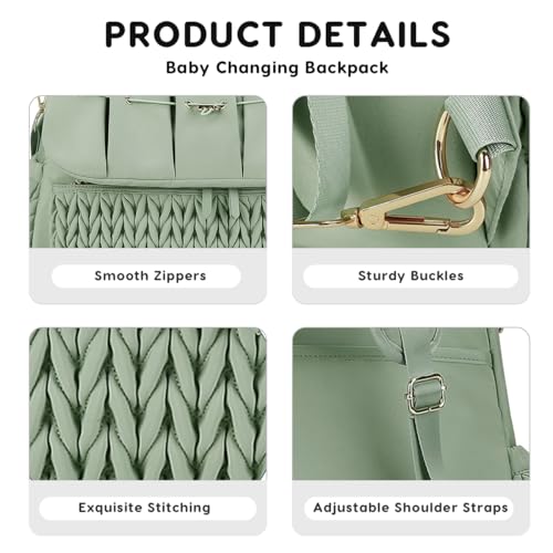 SONARIN Convertible Diaper Bag Backpack Waterproof Nappy Changing Bag Travel Mummy Bag with Changing Pad & Shoulder Strap(Green) - color: Green